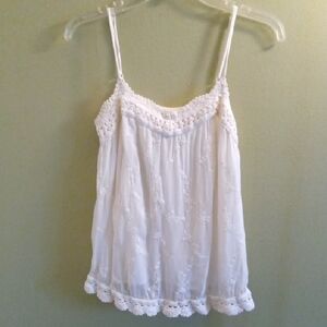 Womans S Lucky Brand White Smocked Ruffled Camisole Tank Underneath Embroidered